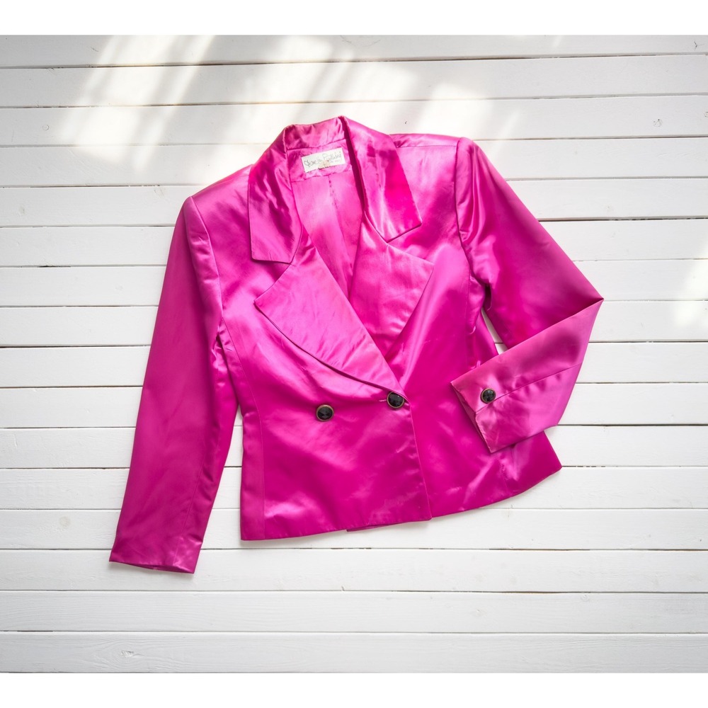 hot pink jacket 80s 90s vintage Diane Von Furstenburg DVF pink satin blazer